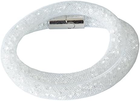 Double Wrap Crystal Stardust Mesh Bracelet (White)