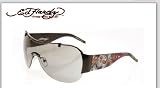 ED HARDY EHS 003 JAPAN BLACK FRAME GREY GRADIENT LENS SWAROSKI CRYSTAL RIMLESS SHIELD SUNGLASSES