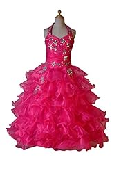 Girls Floor Length Organza Crystal Lace Crystals Beaded Sequined Halter Pageant Dress 