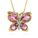 14K Yellow Gold Pink Tourmaline Butterfly Pendant w/ 18 Box Chain