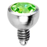 Grade 23 Solid Titanium Internally Threaded Green Gem 3MM Dermal Ball Top