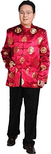 BoutiqueOrient Men's Chinese Traditional Mandarin Collar Satin Coat Costume, XXXL, Red2