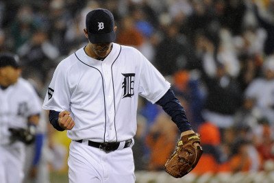 Texas Rangers v Detroit Tigers - Playoffs Game Four, Detroit, MI - October 12: Rick Porcello Photographic Poster Print by Kevork Djansezian, 12x18