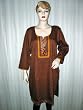 Spice Brown Long Sleeve Cotton Embroidry Neckline Kurti From India L