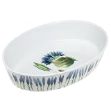 Pillivuyt Garrigue Deep Oval Baker, White/Lavender with Olive foliage