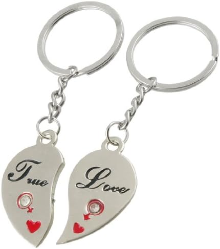 Pair Silver Tone Half Heart Pendant Lovers Keyring Keychain