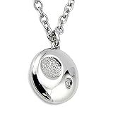 Stainless Steel Women's Circle Pendant with CZ on 17 Inch Link Chain