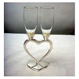 Silver Base Heart to Heart Wedding Toasting Flutes