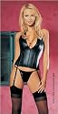 2PC.WET LOOK HALTER DEEP V CORSET W/LACE UP BACK,SMALL