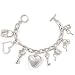 Multi Heart, Key And Padlocks Charms Silver Link Bracelet