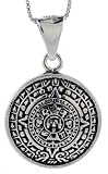 Sterling Silver Double Sided Aztec Calendar Pendant, 1 in. (25mm)