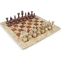 12 Fossil Marble and Red Onyx Chess Set Staunton Free Gift Box