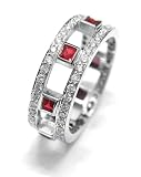 Diamond Right Hand Ring with Square Ruby, 18k White Gold, Ring Size 6.25 (T.w.1.80)