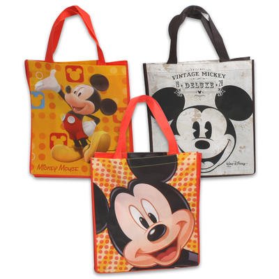 Large Vintage Style Reusable Mickey Mouse Face Non-Woven Grocery Tote Bag (Set of 3)