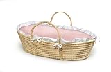 Badger Basket Company Natural Baby Moses Basket - Pink Gingham Bedding
