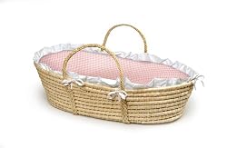 Badger Basket Company Natural Baby Moses Basket - Pink Gingham Bedding