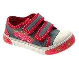 NEW CHILDRENS GIRLS KIDS DENIM PINK STRAWBERRY PUMPS VELCRO CANVAS TRAINERS SHOES 4JNR -12