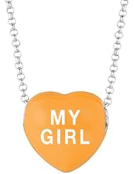 Orange Enamel "My Girl" Sweethearts Sterling Silver Necklace, 16 Inch