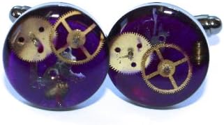 Unique and Unusual Hand Crafted Cufflinks With Recycled Watch Pieces - Purple