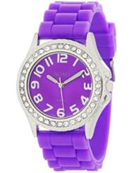XOXO Womens XO3274 Purple Dial Crystal Bezel Boyfriend Silicone Rubber Strap Watch