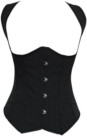 BJ1230 Black Pinstripe Boned Fashion Lace Underbust Corset w/ Shoulder Straps Black Pinstripe Medium