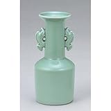 花入 青磁魚耳花入 清宝窯 [約R9.3xH20.2cm] 茶道具 茶道 抹茶 華道