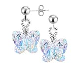 SCER503 Sterling Silver 8mm Clear AB Crystal Butterfly Back Earrings Made with Swarovski Elements