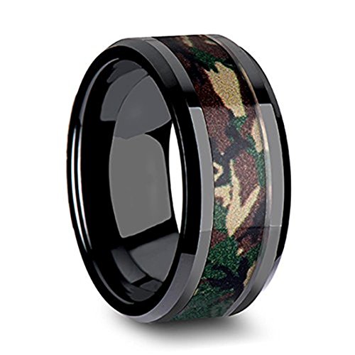 King Will Mens 8mm Tungsten Ring Black Camo Hunting Camouflage Outdoor High Polished Comfort Fit