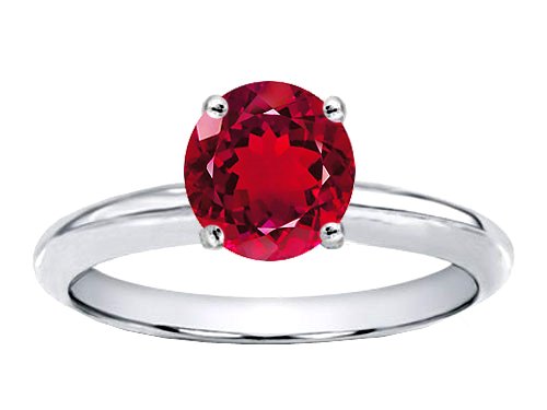 Tommaso Design(tm) 7mm Round Created Ruby Solitaire Engagement Ring in 14 kt White Gold Size 6