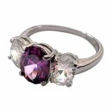 Sterling Silver 3 Stone Simulated Amethyst cz and Simulated Diamond CZ Silver Ring