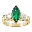14K Yellow Gold Emerald and Diamond Ring