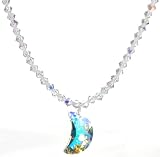 Sterling Silver Swarovski Elements Bicone and Moon Pendant Necklace, 16+2
