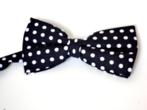 Clip on bow tie, men's bow tie (navy blue with white polka dots)