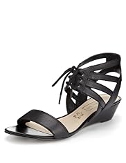 Autograph Leather Lace Up Wedge Sandals