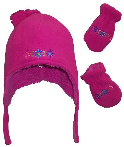 N'Ice Caps Girls Sherpa Lined Flowers Embroidered Micro Fleece Set