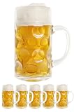 Review Oktoberfest Haus  / Case of (6) 1 Liter Dimpled Glass Beer Stein - Krug - Mass