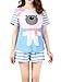 VENTELAN Women's Cute Bear Print Pajama Sets Round Neck Stripes Short Sleepwear