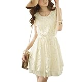 Allegra K Women Faux Pearl Decor Scoop Neck Sleeveless Mini Dress Beige XS