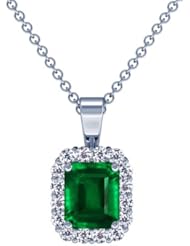 18K White Gold Emerald Cut Emerald And Round Diamond Pendant (GIA Certificate)