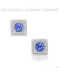 1.20ct. Natural Untreated Blue Sapphire Earrings with 96 Dia 0.44ct. total.