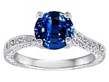 1.55 cttw 14k white gold plated silver Solitaire engagement Ring with Round Lab Created Sapphire and 6 genuine diamonds - Gold Plated Silver