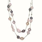14k Rose Quartz & Pearl Necklace, 17