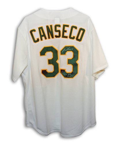Jose Canseco Autographed/Hand Signed Oakland A's White Majestic Jersey Inscribed ''88 AL MVP''