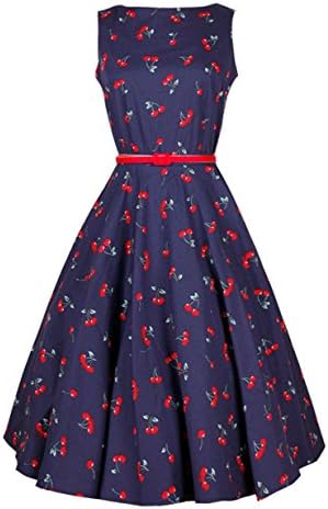 Lady 50s 60s Retro Audrey Hepburn Swing pinup rockabilly dress (Asian M=US6, Blue Cherry)