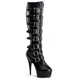 5 3/4 inch Buckled Platform Knee Boot, Side Zip Black Faux Leather/Black Matte