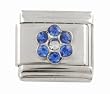 SilverBin Blue CZ Fancy Sparkle Flower Stainless Steel Italian Charm Link