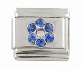 SilverBin Blue CZ Fancy Sparkle Flower Stainless Steel Italian Charm Link
