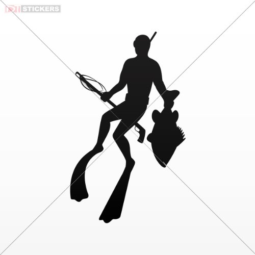 Sticker Diver Spearfishing Succeeded Size: 4 X 2.4 Inches Black