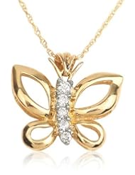 10k Yellow Gold 0.10 ctw Diamond Embellished Butterfly Openwork Pendant