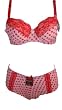 Sexy Dotted Lace Trim Demi Cup Multifunctional Underwire Paded Bra and Lowrise Boyshort Panty Set